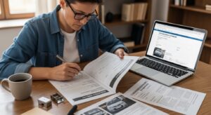 Persona revisando una copia del reporte de accidente para verificar la información antes de enviarlo a su aseguradora