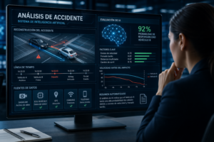 Sistema de inteligencia artificial analizando datos de accidente de tráfico